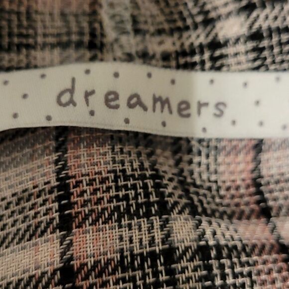 Dreamers Pink plaid open front cardigan with tab sleeves - Picture 7 of 7